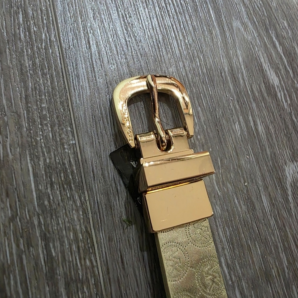 NEW MICHAEL KORS REVERSIBLE METALLIC GOLD & GUNMETAL LEATHER+BUCKLE BELT